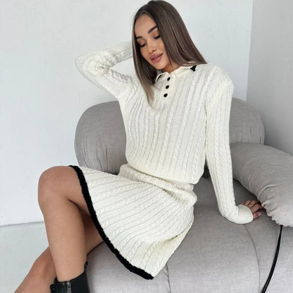 UNIKCOSA Velora Knitted Skirt Set Long Sleeve Short Skirt 💫