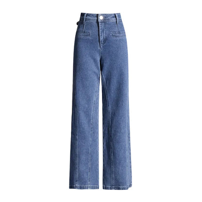 UNIKCOSA Women’s Vintage Patchwork Jeans – High-Waist Straight-Leg Denim with Bowknot & Spliced Pocket Detail