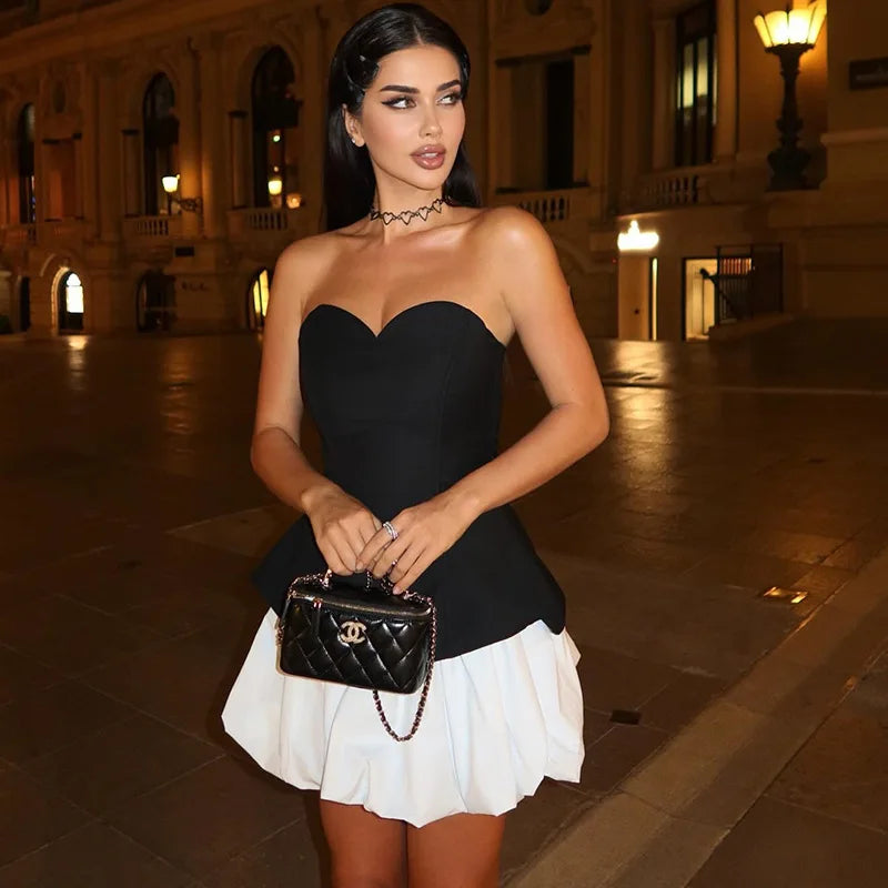 UNIKCOSA Velora Backless Mini Dress Patchwork Strapless 💫