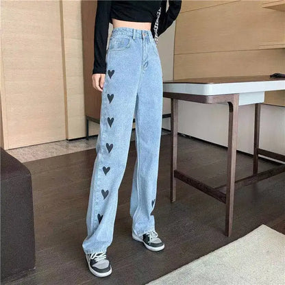 Women's High-Waisted Straight-Leg Floor-Length Elegant Casual Denim Pants