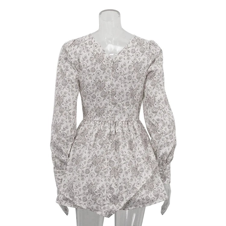 UNIKCOSA Women’s Floral V-Neck Dress – High Waist Long Sleeve Short Dress with Back Zip (Summer 2025 Edition)