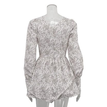 UNIKCOSA Women’s Floral V-Neck Dress – High Waist Long Sleeve Short Dress with Back Zip (Summer 2025 Edition)