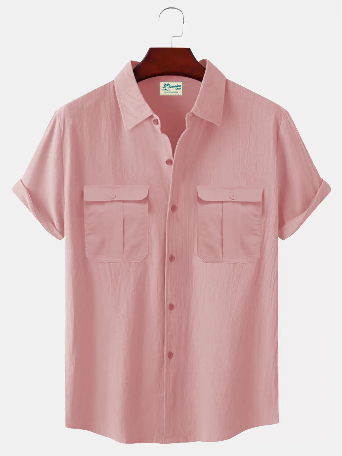 Men's Summer Cotton Short Sleeve Stand Collar Shirt – Casual Solid Color