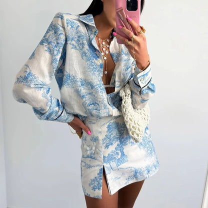 UNIKCOSA Women’s 3-Piece Printed Coord Set – Bra Top, Shirt & Divided Skirt Suit (Summer 2025 Edition)