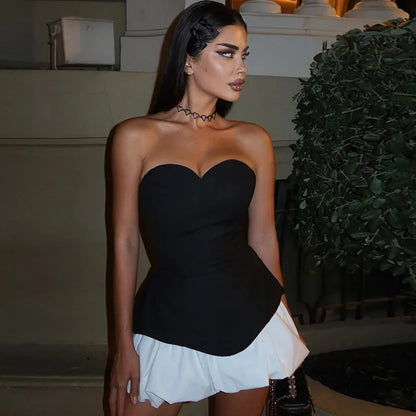 UNIKCOSA Velora Backless Mini Dress Patchwork Strapless 💫