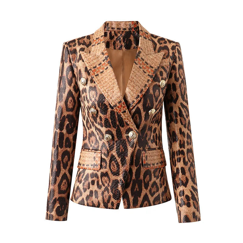UNIKCOSA Women’s Leopard Print Jacket – Faux Leather Texture Winter Outerwear (European Hot Fashion 2025 Edition)