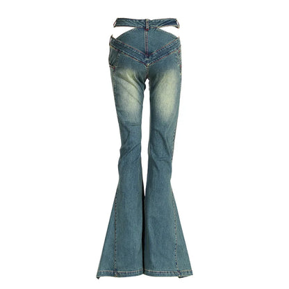 Trendy Trousers 2025 Summer New Slim Hollowed Out High Waist Pleated Ladies Flare Pants
