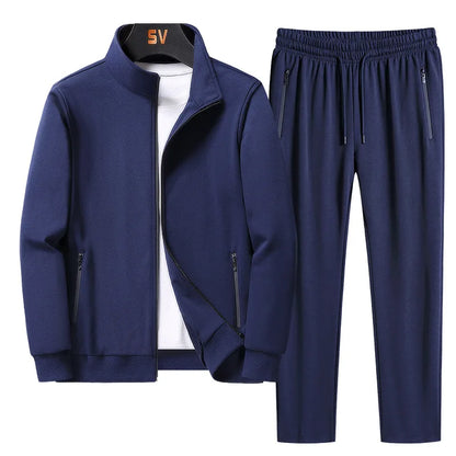 Men's Zip-Up Tracksuit Set with Breathable Polyester Blend
