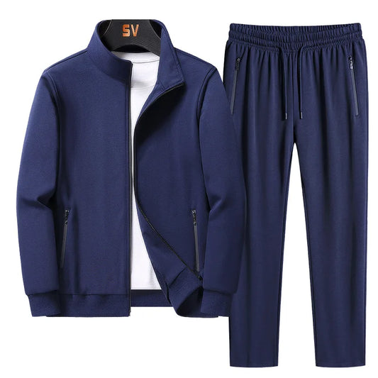 Men's Zip-Up Tracksuit Set with Breathable Polyester Blend