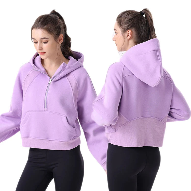Custom Women French Terry Long Sleeve Half Zipper Fitness Pullover Hoodie