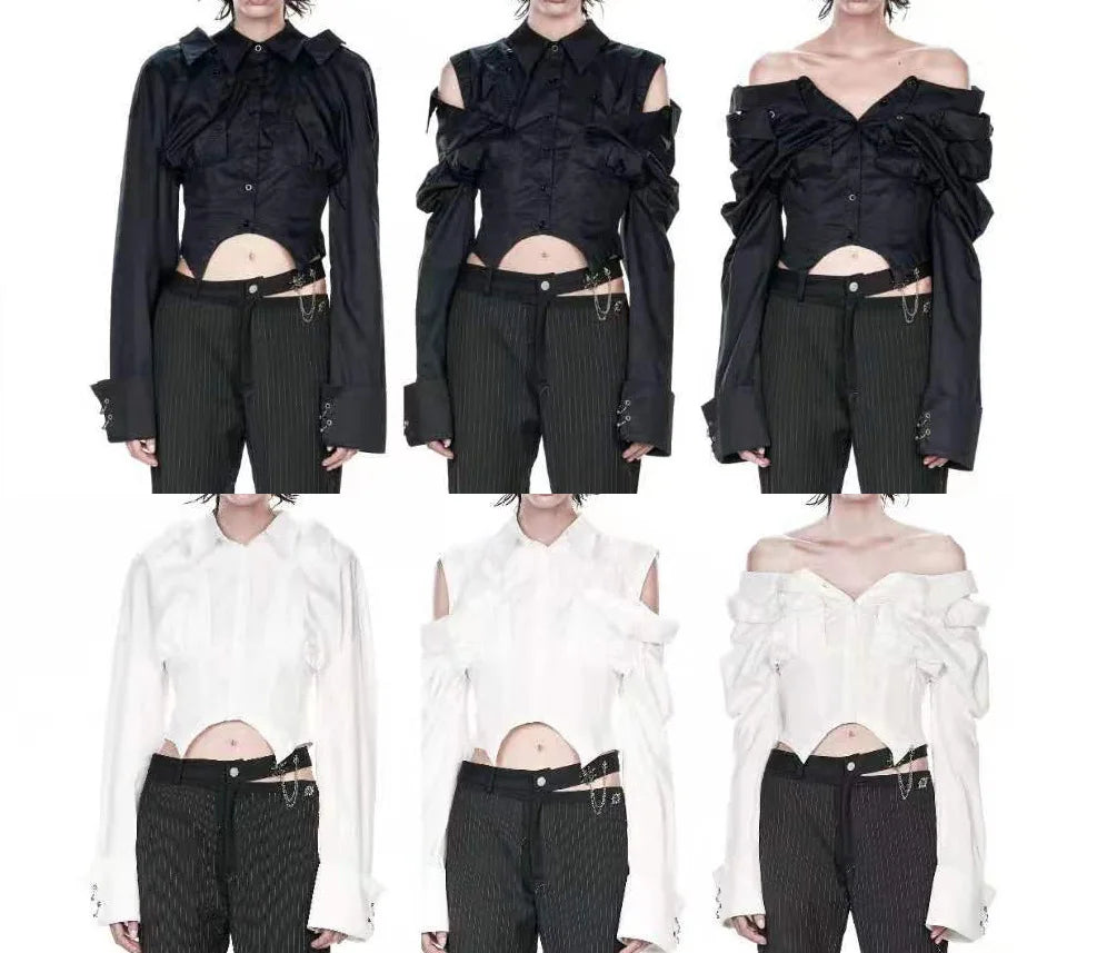 UNIKCOSA Women’s Irregular Crop Blouse – Designer Detachable High-Quality Shirt (Trendy Chic Edition)