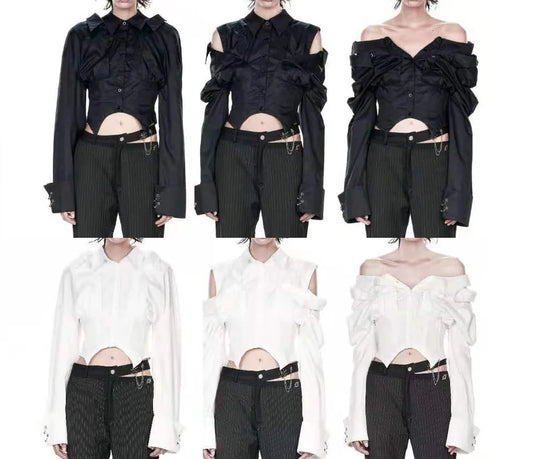 UNIKCOSA Women’s Irregular Crop Blouse – Designer Detachable High-Quality Shirt (Trendy Chic Edition)