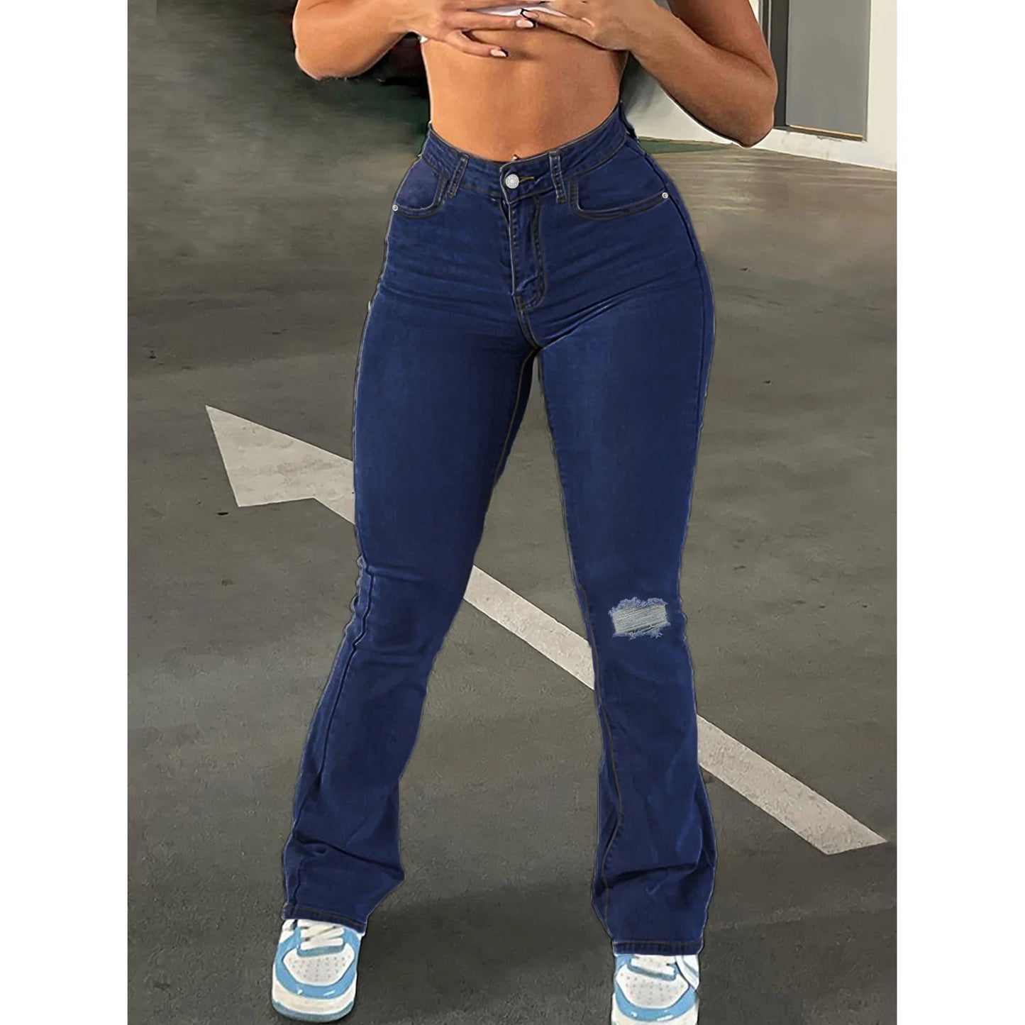 UNIKCOSA Women’s Y2K Ripped Jeans – High-Waisted Slim-Fit Slightly Flared Washed Denim Pants (Spring/Fall 2025 Edition)