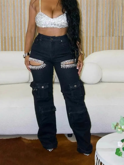 UNIKCOSA LuxeEase Cargo Denim Pants High-Waist Wide-Leg 💫