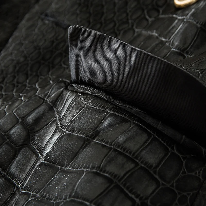 UNIKCOSA Women’s Plus Size Crocodile Pattern Jacket – PU Leather Waist-Belted Winter Outerwear with Metal Buckle (XXXL Elegant 2025 Edition)