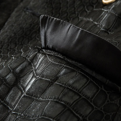 UNIKCOSA Women’s Plus Size Crocodile Pattern Jacket – PU Leather Waist-Belted Winter Outerwear with Metal Buckle (XXXL Elegant 2025 Edition)