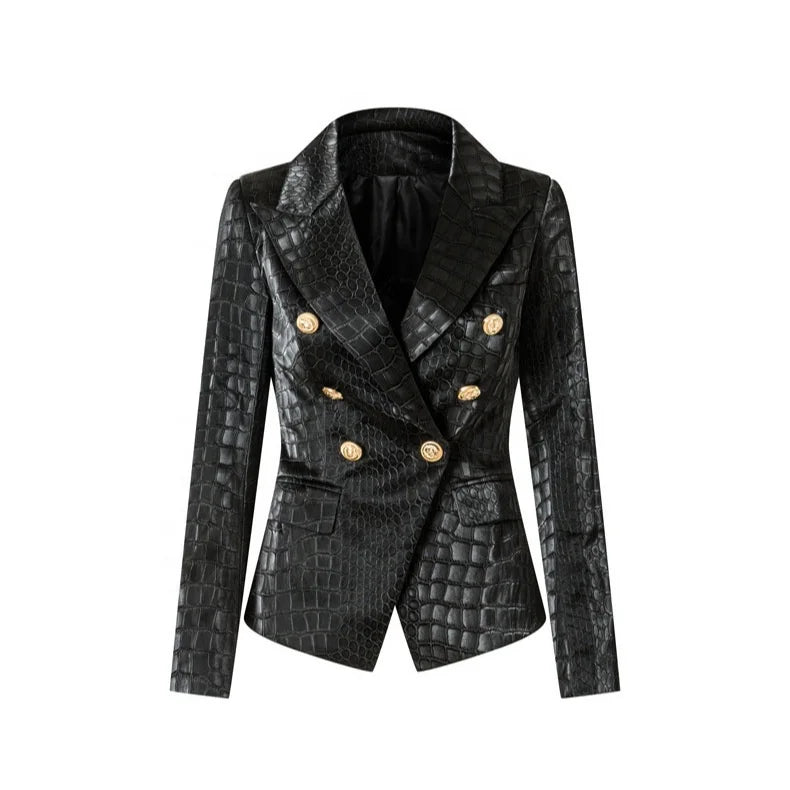 UNIKCOSA Women’s Plus Size Crocodile Pattern Jacket – PU Leather Waist-Belted Winter Outerwear with Metal Buckle (XXXL Elegant 2025 Edition)