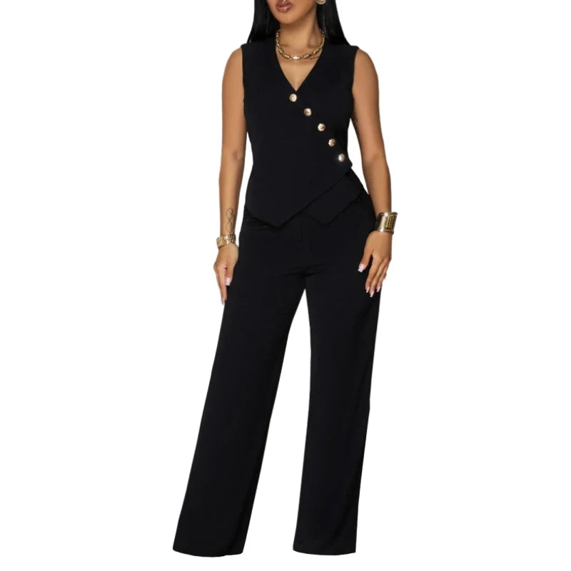 Casual Sleeveless V-Neck Tie-Dye Two-Piece Set for Women