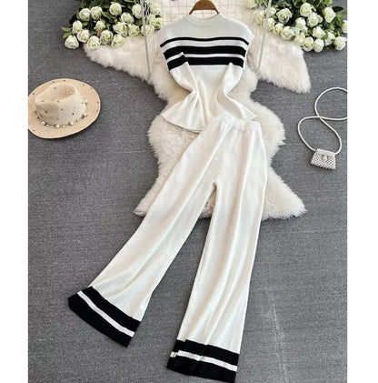 UNIKCOSA Women’s Knit Set – Sleeveless Slim White Top & Casual Straight Pants Two-Piece (Summer Chic Edition)