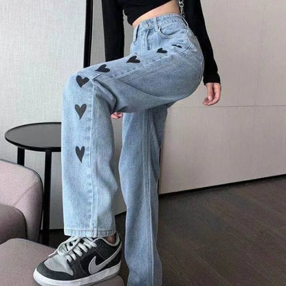 Women's High-Waisted Straight-Leg Floor-Length Elegant Casual Denim Pants