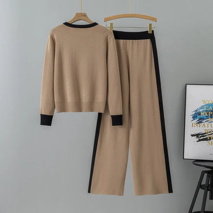 UNIKCOSA Women’s Knitted Sweater Set – High-End Two-Piece Outfit with Wide-Leg Pants (Autumn 2025 Edition)