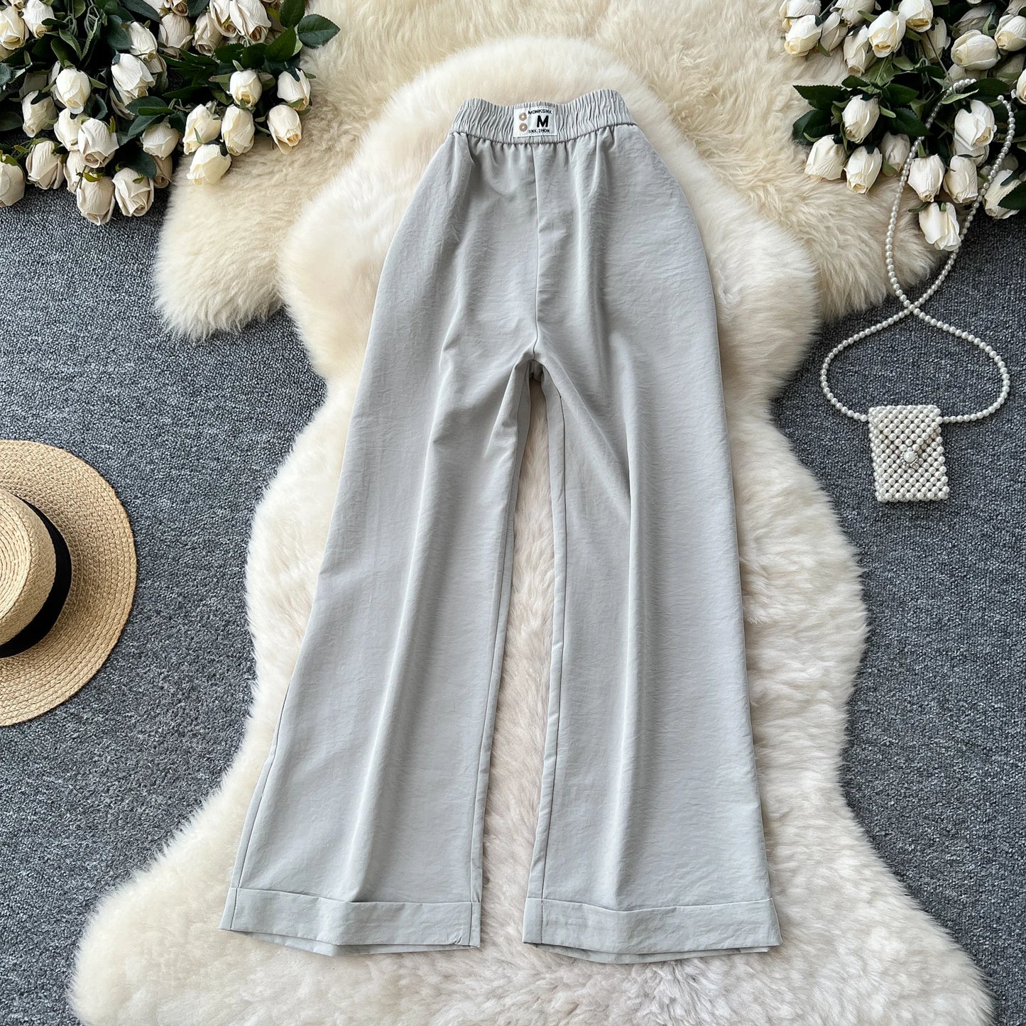 Summer Casual Wide Leg Pants Women Solid High Elastic Waist Trousers Girls Outdoor Pants Wholesale
