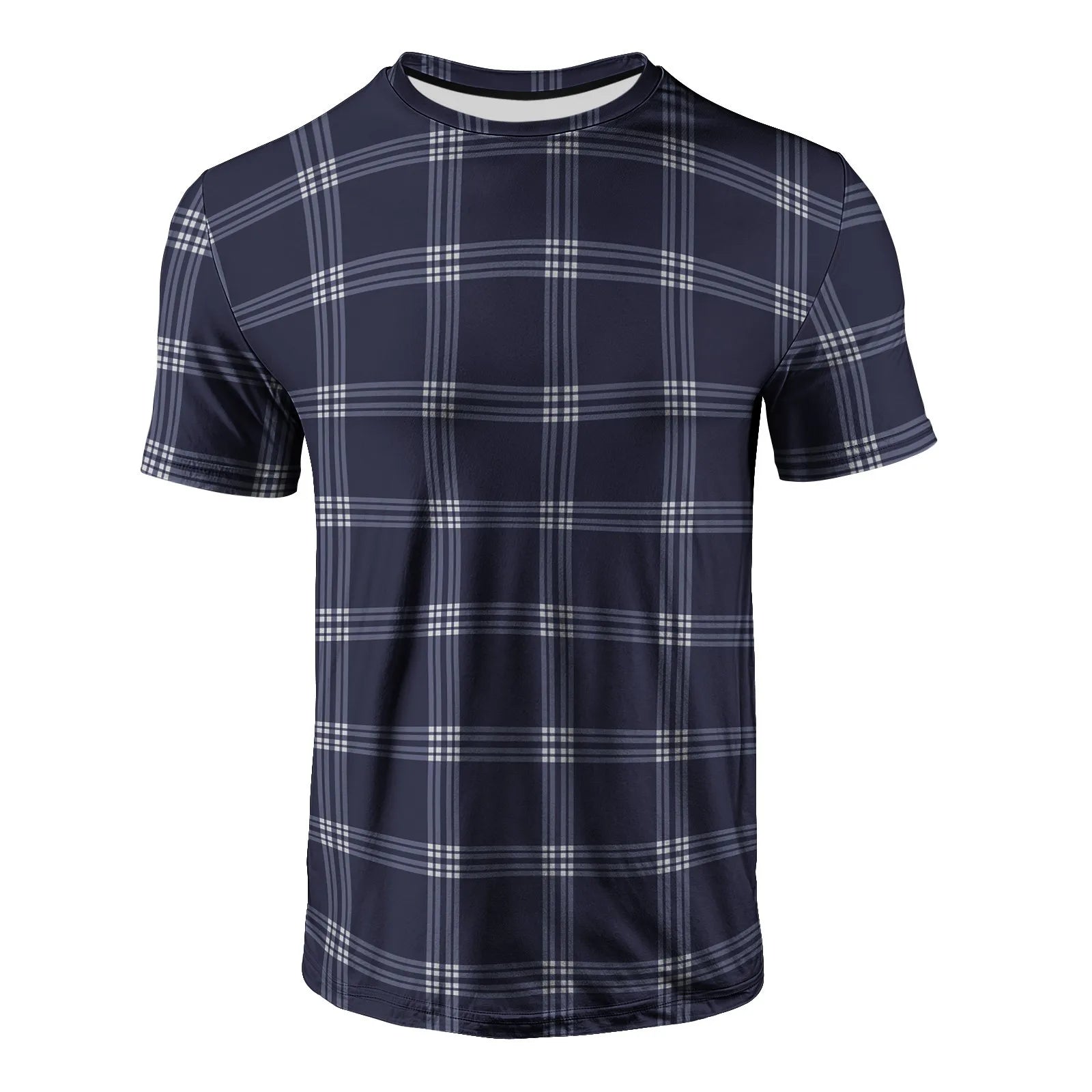 Men's Plaid Breathable Polyester T-Shirt with Custom 3D Logo