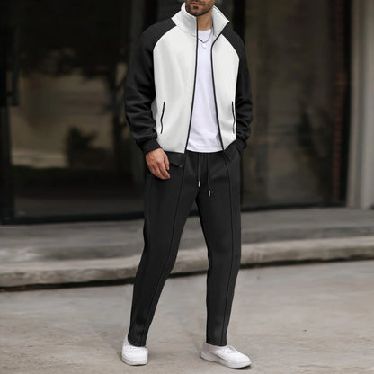 UNIKCOSA Men’s Colorblock Tracksuit – Contrast Panel Zip Jacket & Drawstring Pants Two-Piece Athleisure Set (2025 Edition)