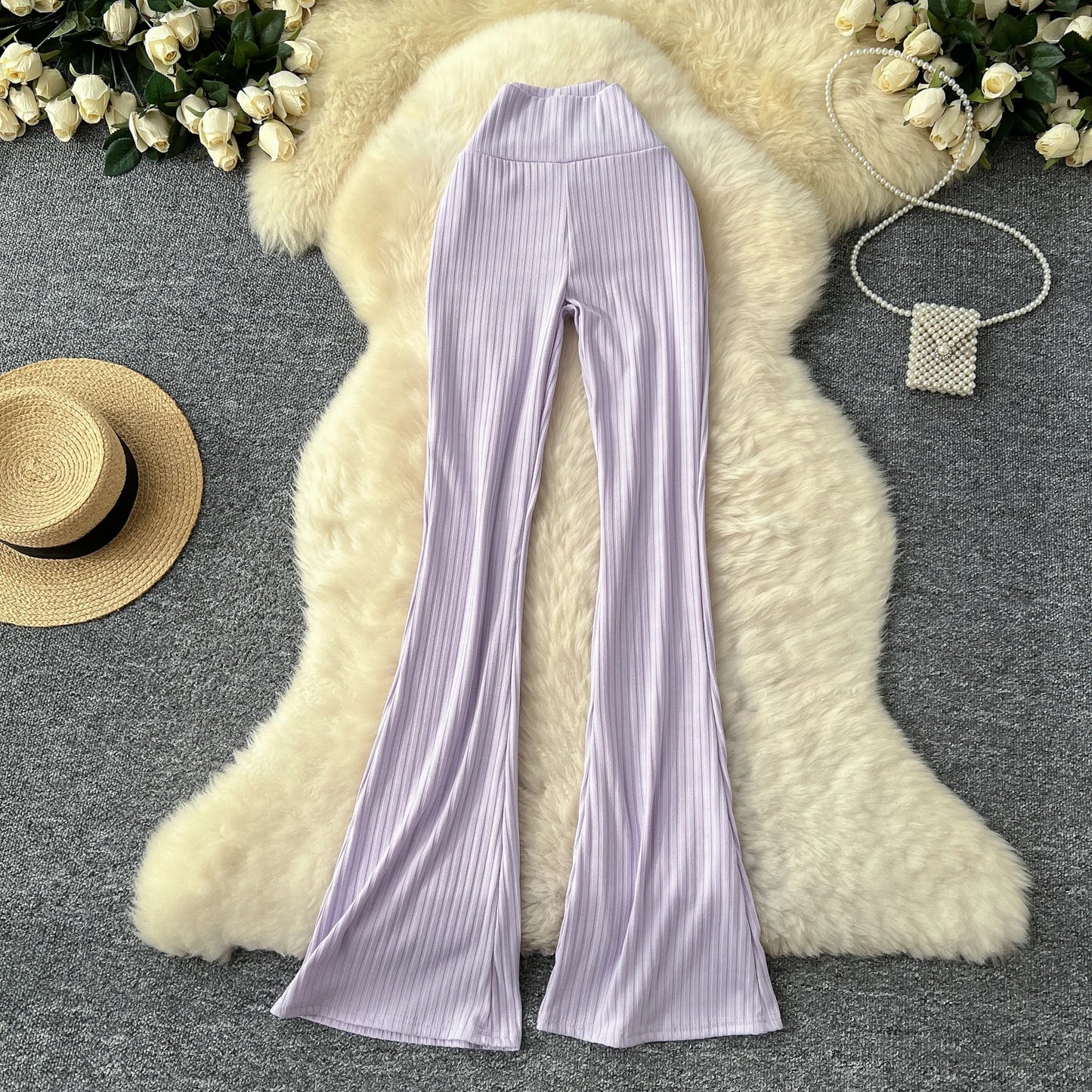 UNIKCOSA Women’s Winter Flare Pants – High-Waist Printed Long Trousers (Casual Chic Edition)