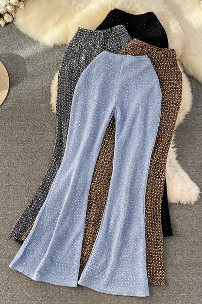 Summer Diamond Leopard Print High Waist Flare Pants for Women