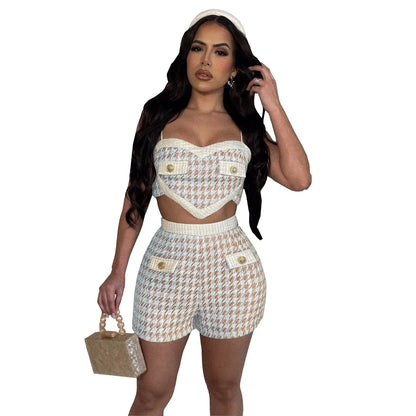 UNIKCOSA Women’s Houndstooth Knit Set – Cotton Tank Top & Shorts 2-Piece Summer Outfit (2025 Edition)