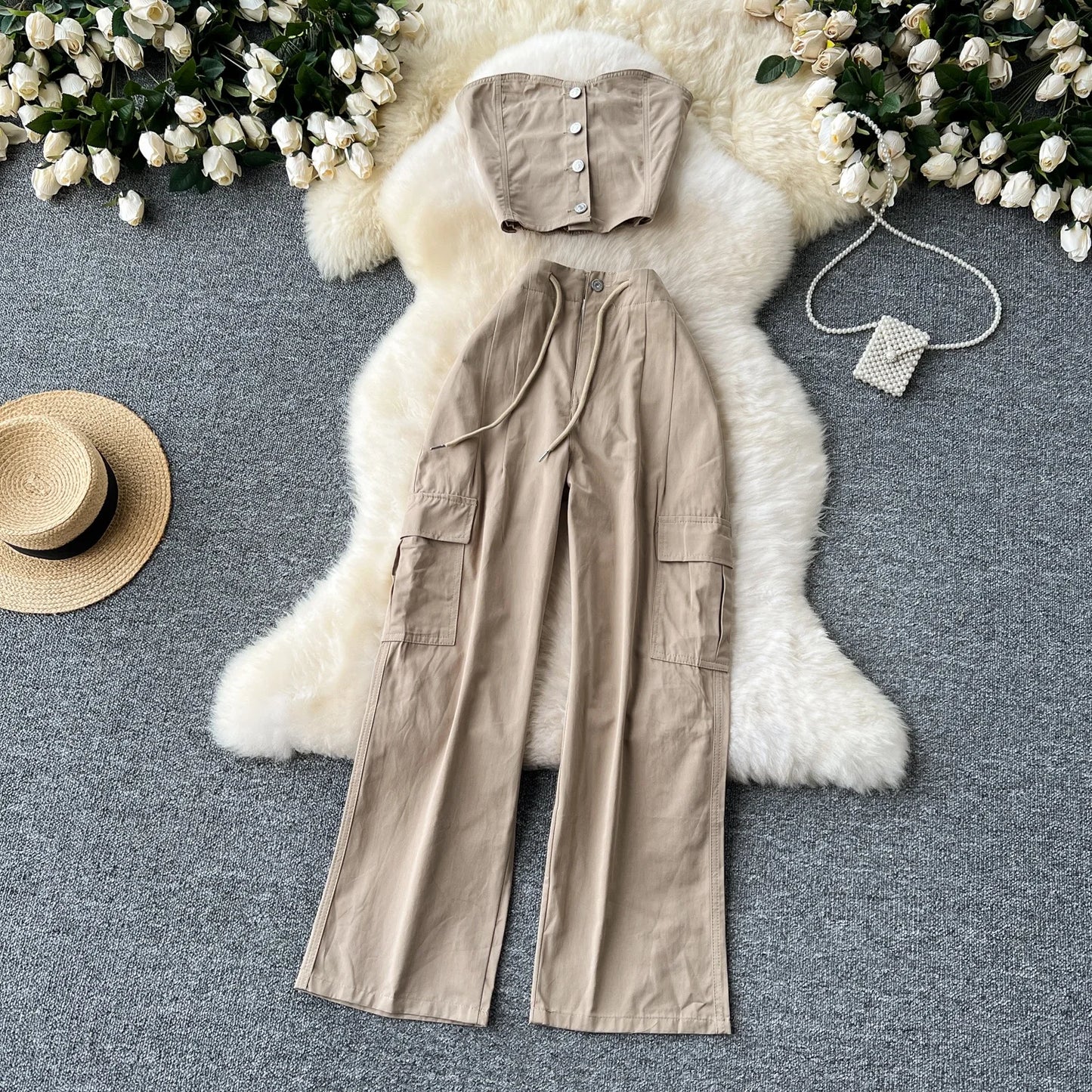 UNIKCOSA Women’s Summer Suit Set – Sleeveless Vest Top & Wide-Leg Pants Two-Piece (Casual Chic Edition)