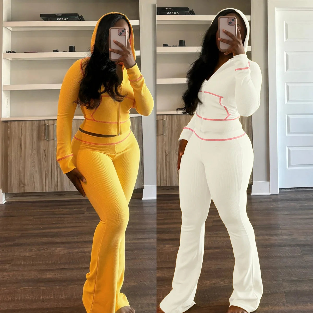 UNIKCOSA LuxeEase Waffle Knit Tracksuit Two-Piece Set 💫