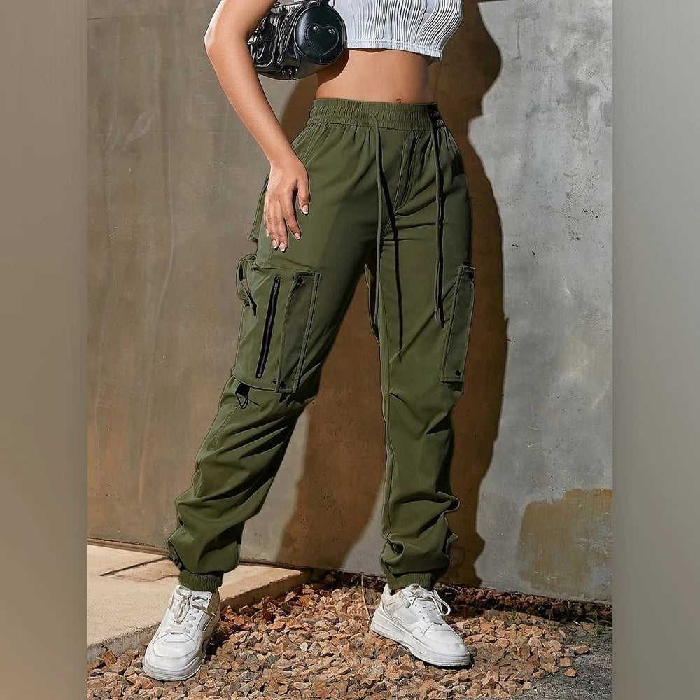 Women's Drawstring Cargo Athletic Pants with Pockets Loose Fit