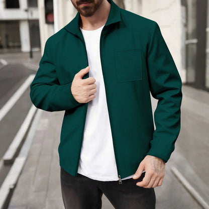 UNIKCOSA Men’s Textured Jacket – Zip-Up Business Casual Outerwear with Turn-Down Collar