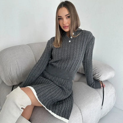 UNIKCOSA Velora Knitted Skirt Set Long Sleeve Short Skirt 💫