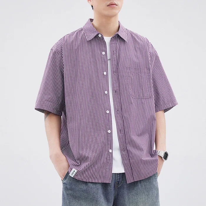 Vintage Striped Summer Vacation Shirt for Men 100% Cotton