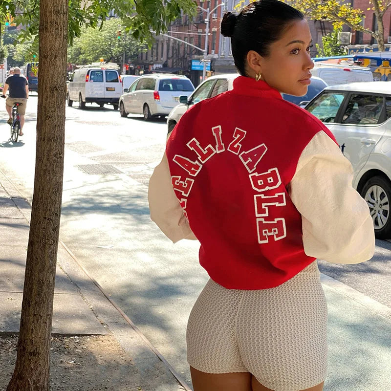 Red Breathable Polyester Women's Casual Jacket Winter Fall