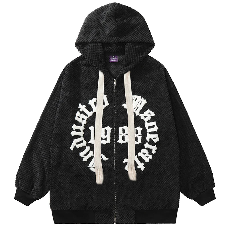 Men's Loose Waffle Hoodie with Drawstring and Warm 360G Fabric