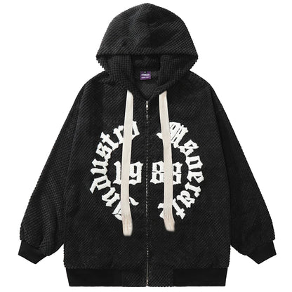 Men's Loose Waffle Hoodie with Drawstring and Warm 360G Fabric