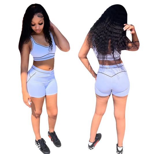 GX9008 Women’s Sleeveless Tank Top & Jogger Shorts Set
