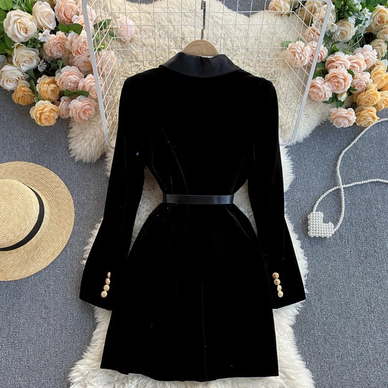 UNIKCOSA Women’s Black Velvet Blazer Dress – Double-Breasted Long Sleeve Elegant Outfit (Fall/Winter 2025 Edition)