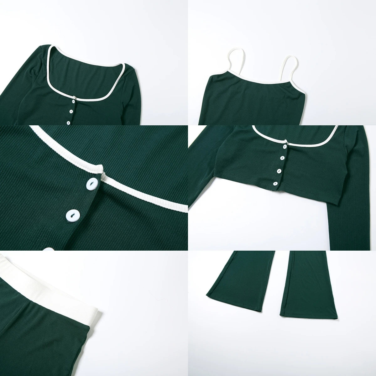 Elegant Green Casual Camisole & Flared Trousers Set