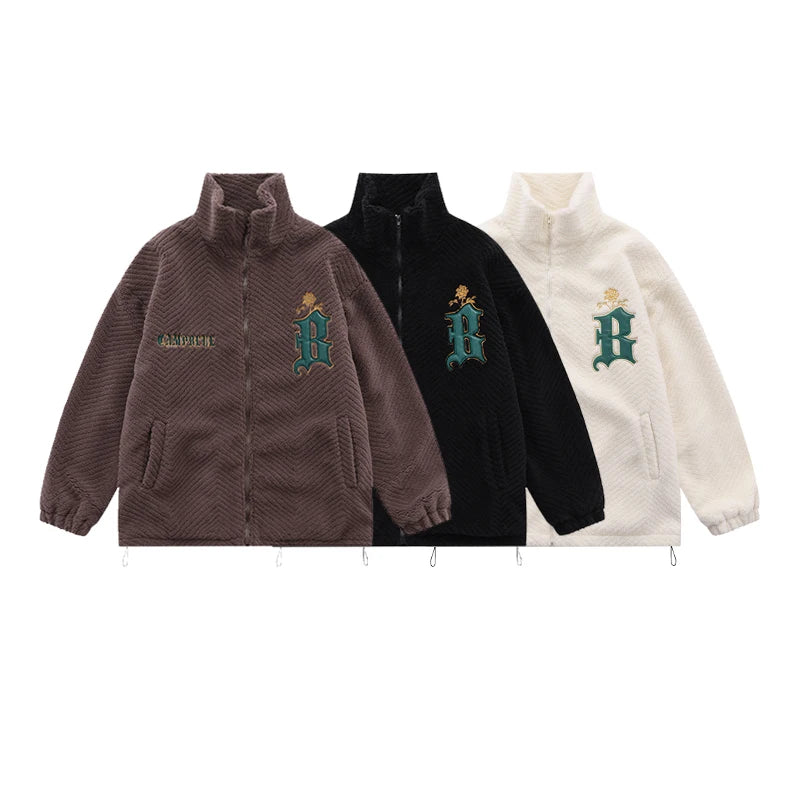 UNIKCOSA NoirFit Floral Embroidered Fleece Varsity Jacket 🔥