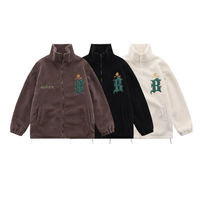 UNIKCOSA NoirFit Floral Embroidered Fleece Varsity Jacket 🔥