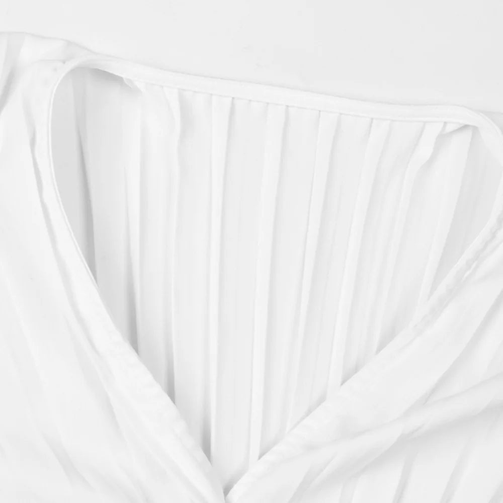 UNIKCOSA Women’s Elegant V-Neck Top – Autumn Slim Fit Waist-Tie Blouse with Pleated Flare Sleeves (High-Waist Edition)