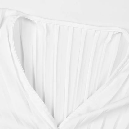 UNIKCOSA Women’s Elegant V-Neck Top – Autumn Slim Fit Waist-Tie Blouse with Pleated Flare Sleeves (High-Waist Edition)