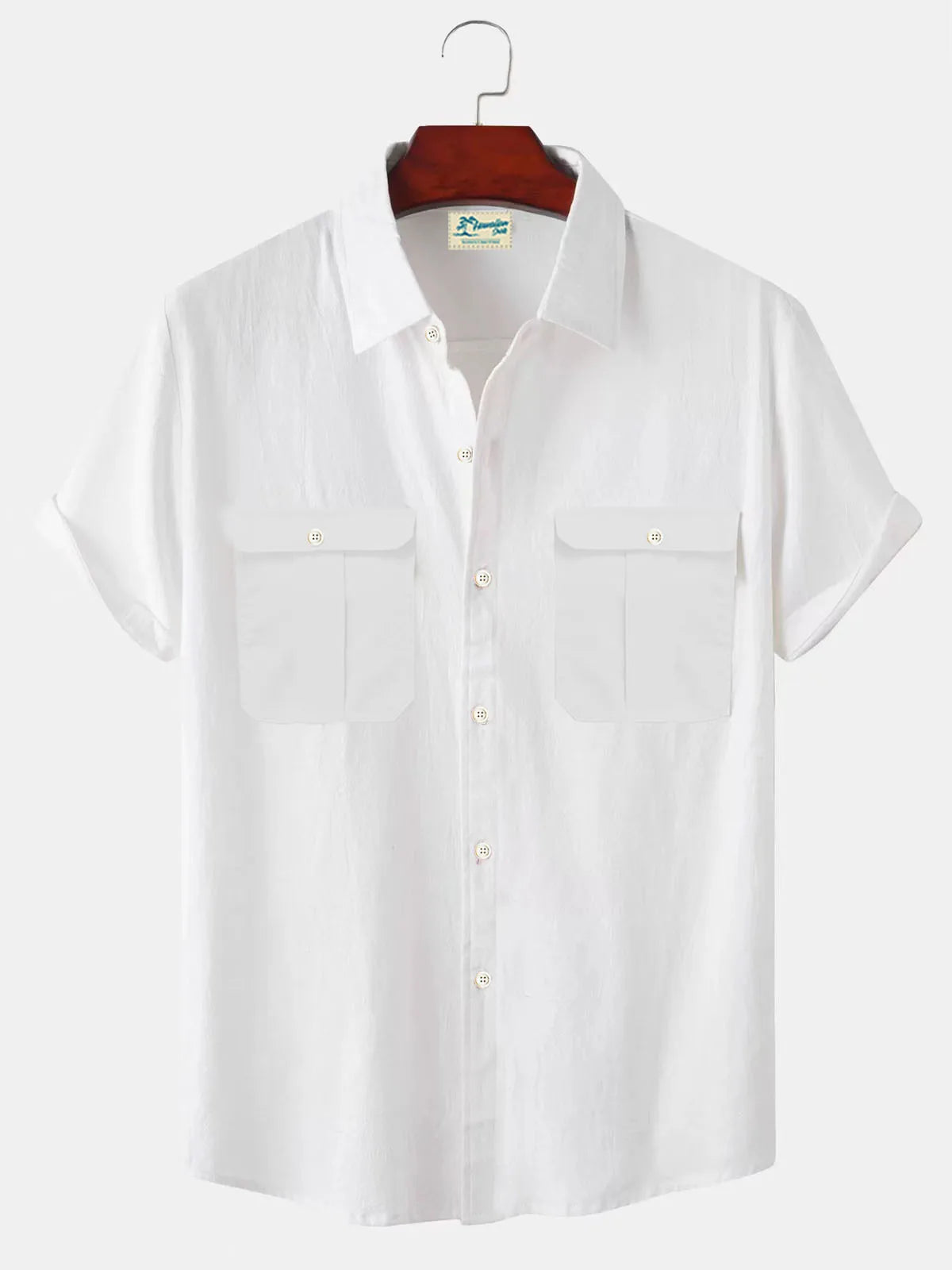 Men's Summer Cotton Short Sleeve Stand Collar Shirt – Casual Solid Color