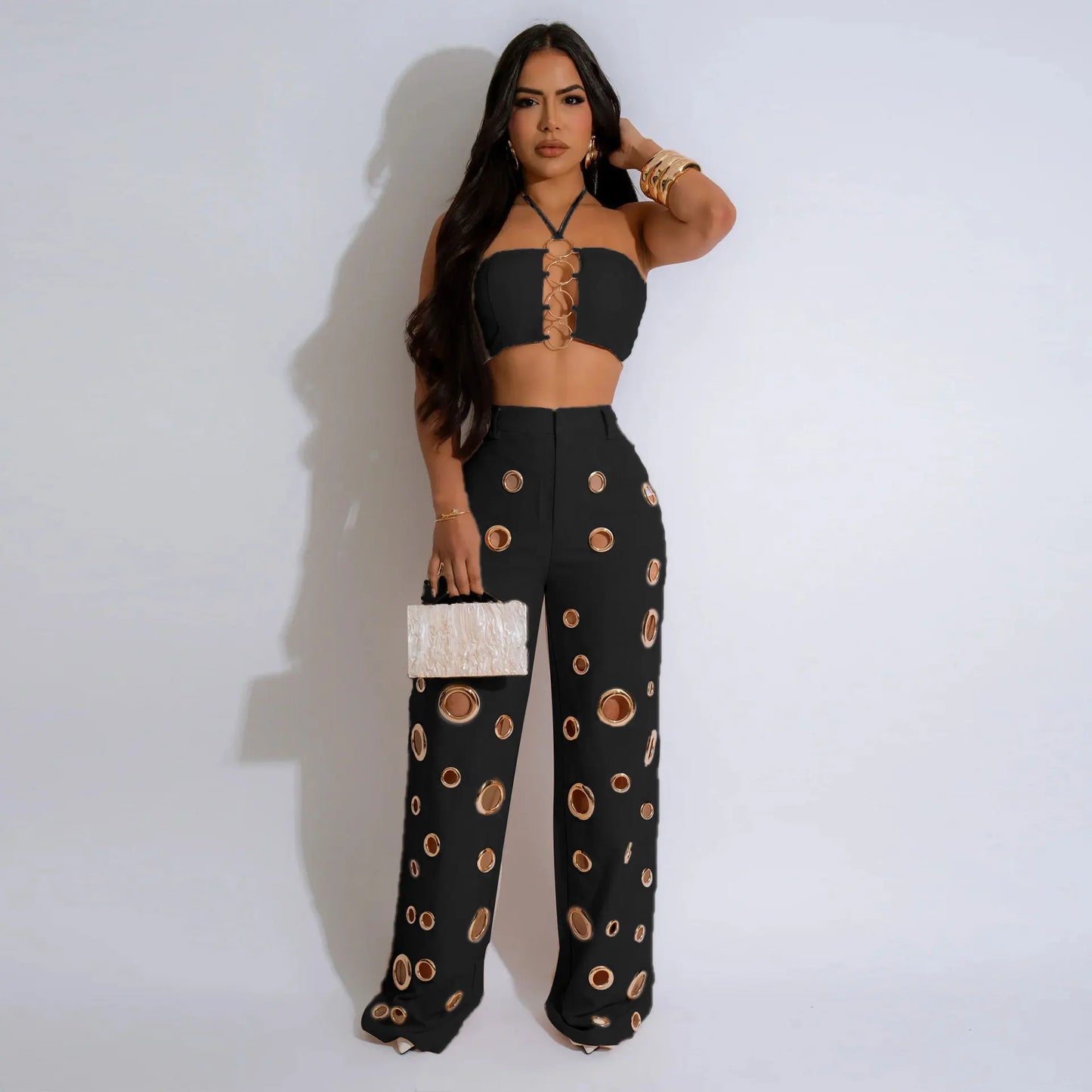 UNIKCOSA Women’s Leopard Print 2-Piece Set – Halter Hollow Tank Top & Ring Detail Knee Shorts (Streetwear Chic 2025 Edition)
