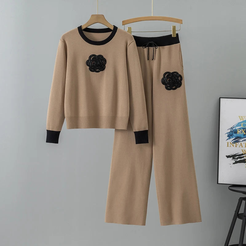 UNIKCOSA Women’s Knitted Sweater Set – High-End Two-Piece Outfit with Wide-Leg Pants (Autumn 2025 Edition)